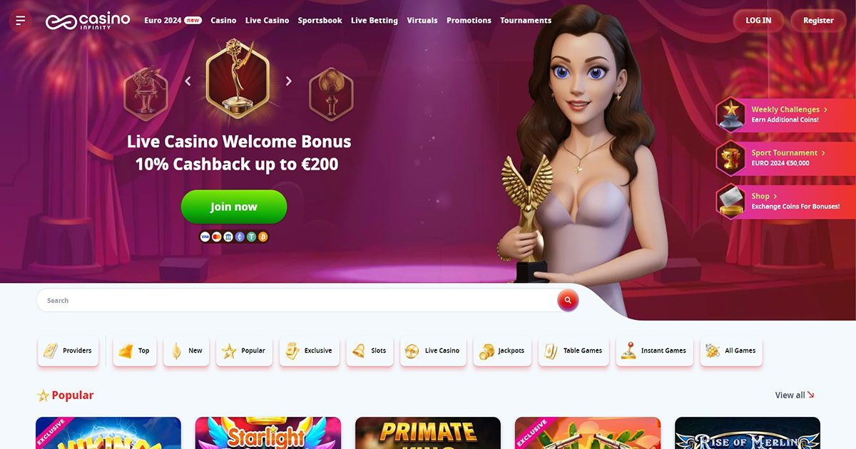 Casino Infinity, live casino, welcome bonus