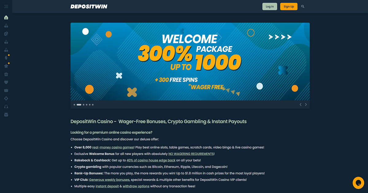 welcome package, depositwin casino, online casino