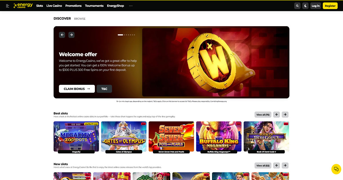 energy casino, welcome offer