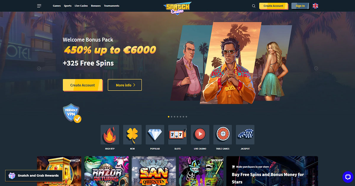 Snatch Casino, online casino, welcome bonus